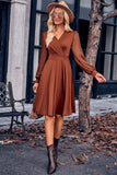 Surplice Neck Swiss Dot Long Sleeve Dress - Trendsi - Flyclothing LLC