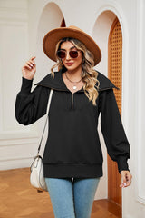 Half-Zip Collared Sweatshirt - Trendsi