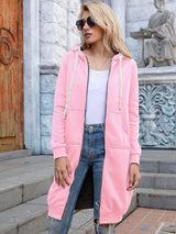 Full Size Zip-Up Longline Hoodie with Pockets - Trendsi - Flyclothing LLC