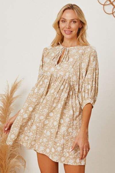 Floral Tie Neck Ruched Babydoll Dress - Trendsi - Flyclothing LLC