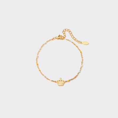 Crown Shape 18K Gold-Plated Bead Bracelet - Trendsi