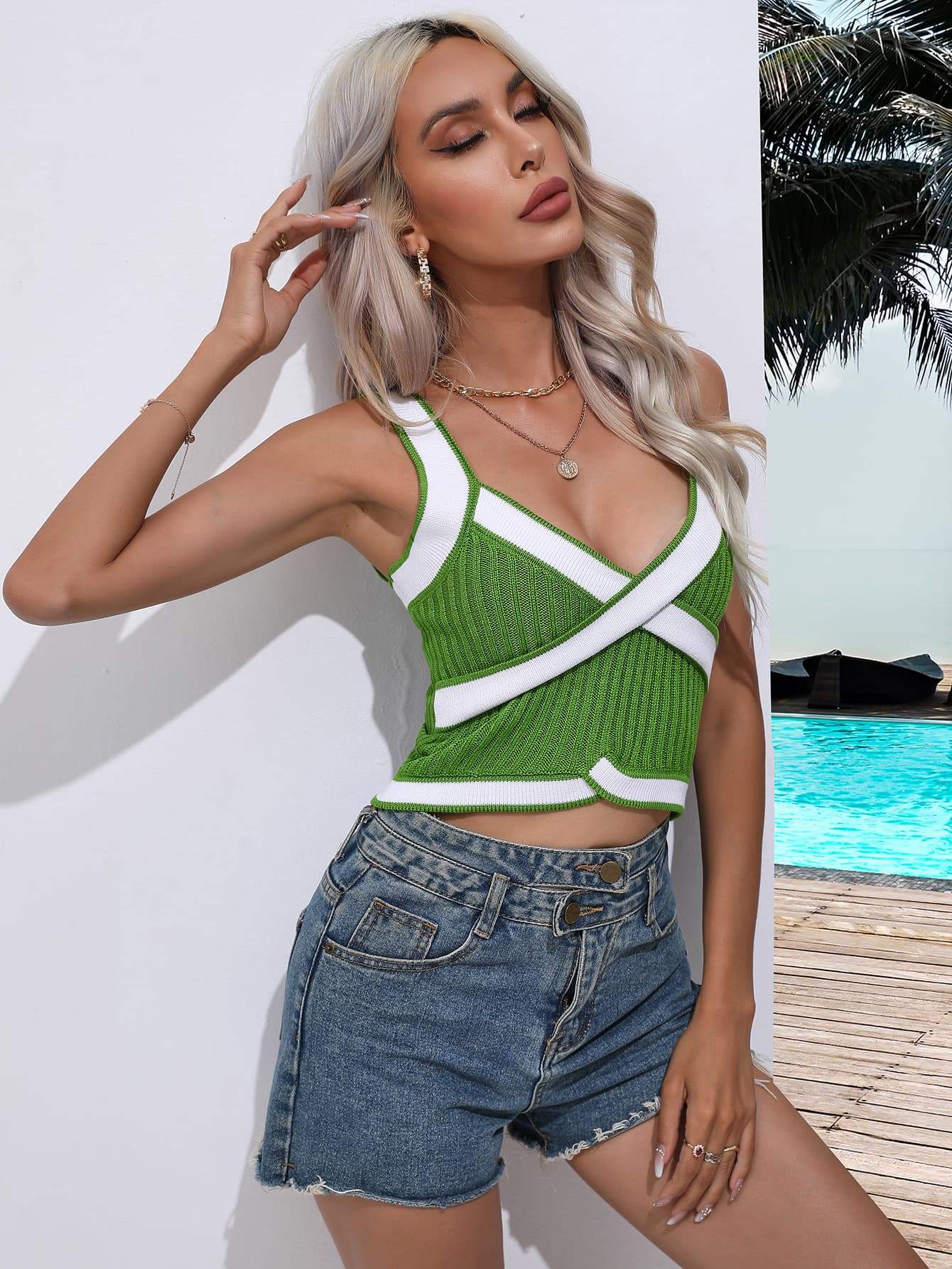 Contrast Crisscross Knit Tank - Trendsi - Flyclothing LLC