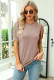 Openwork Round Neck Short Sleeve Blouse - Trendsi - Flyclothing LLC
