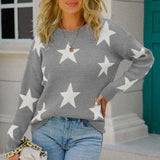 Star Pattern Round Neck Sweater - Trendsi - Flyclothing LLC