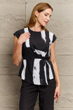 Printed Round Neck Short Sleeve Blouse - Trendsi