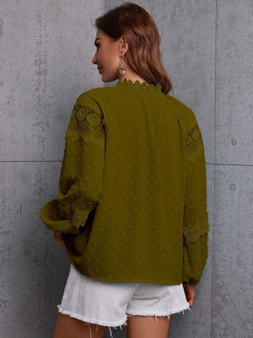 Crochet Tassel Tie Neck Long Sleeve Blouse - Trendsi - Flyclothing LLC