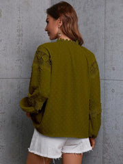 Crochet Tassel Tie Neck Long Sleeve Blouse - Trendsi