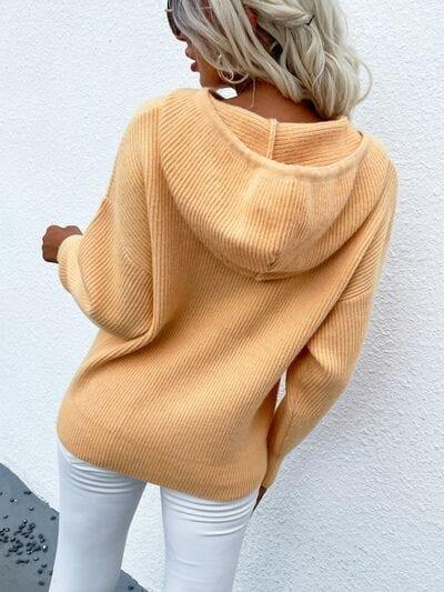 Drawstring Dropped Shoulder Hooded Sweater - Trendsi