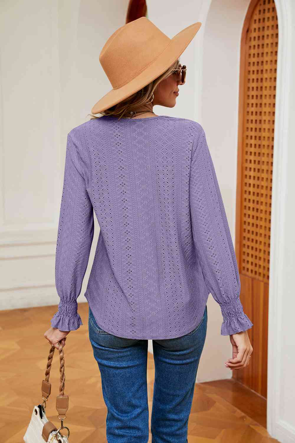 Contrast Flounce Sleeve Blouse - Trendsi - Flyclothing LLC