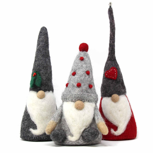 Handcrafted Felt Holiday Winter Gnomes, Set of 3 - Global Groove Direct