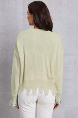 Lip Fringe Round Neck Sweater - Trendsi - Flyclothing LLC