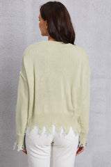 Lip Fringe Round Neck Sweater - Trendsi