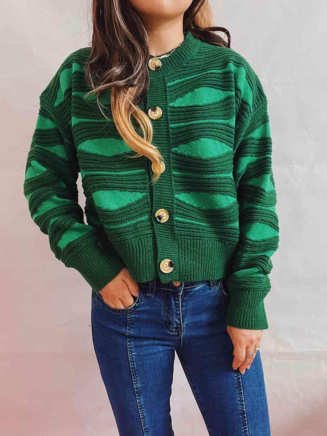 Color Block Button Front Cardigan - Trendsi