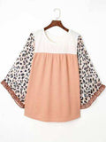 Plus Size Leopard Ruffle Trim Long Sleeve Blouse - Trendsi - Flyclothing LLC