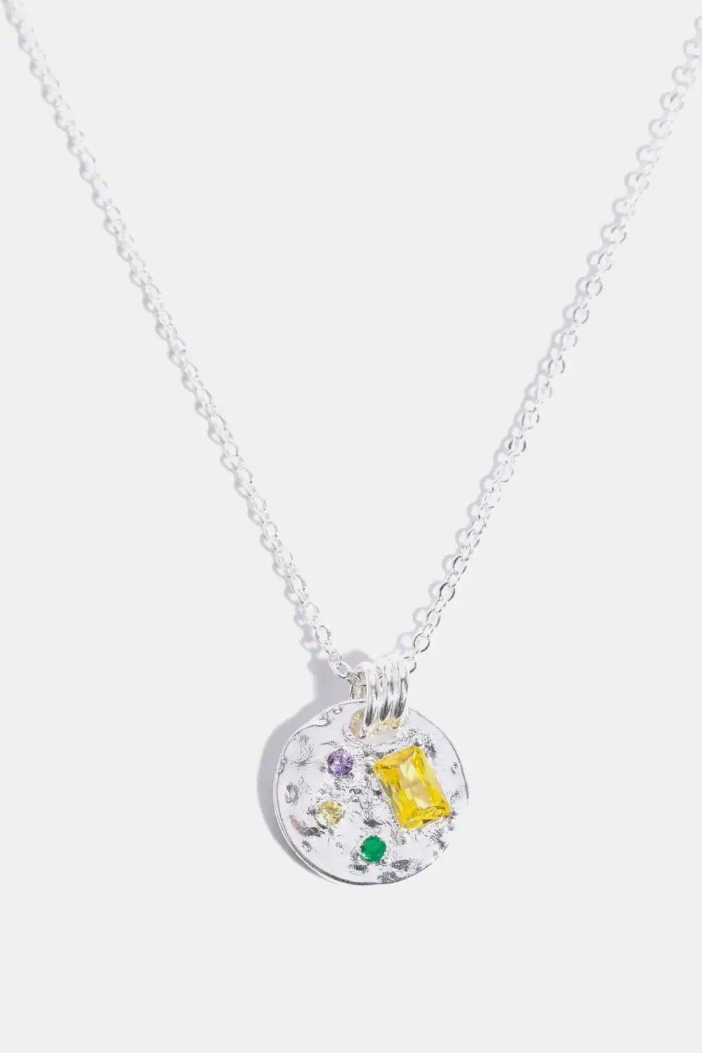 Inlaid Multicolored Zircon Round Pendant Copper Necklace - Trendsi - Flyclothing LLC