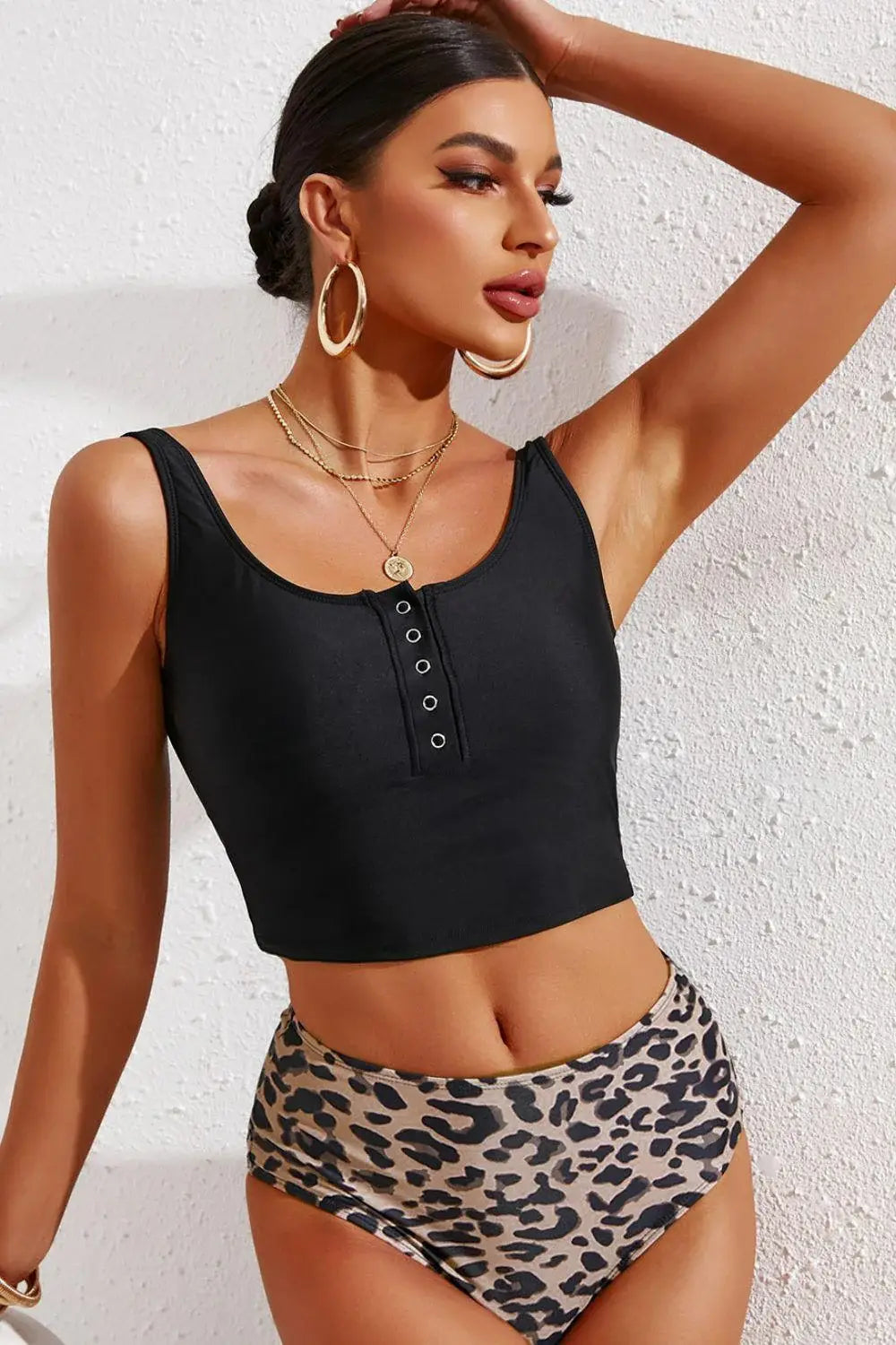 Half Snap Square Neck Tankini Set - Trendsi - Flyclothing LLC
