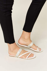 WILD DIVA Rhinestone Strappy Flat Sandals - Trendsi - Flyclothing LLC