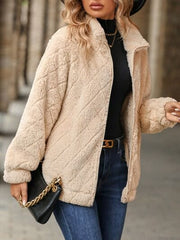 Fuzzy Pocketed Zip Up Jacket - Trendsi