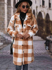 Plaid Collared Neck Button Down Coat - Trendsi