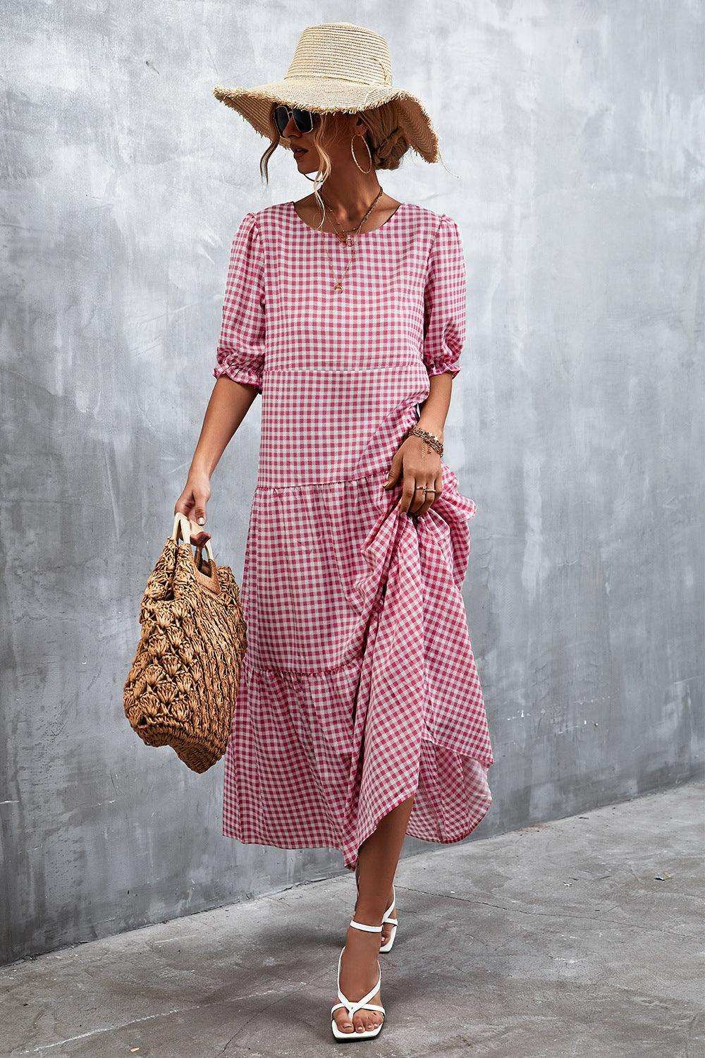 Printed Flounce Sleeve Tiered Dress - Trendsi - Flyclothing LLC