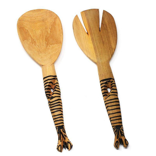 Hand-Carved Zebra Salad Tongs - Jedando Handicrafts - Jedando Handicrafts