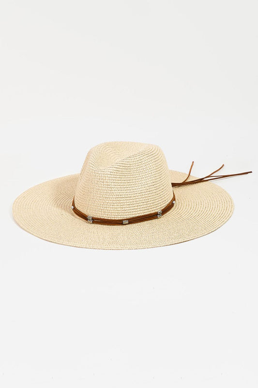 Fame Rope Strap Wide Brim Weave Hat - Trendsi