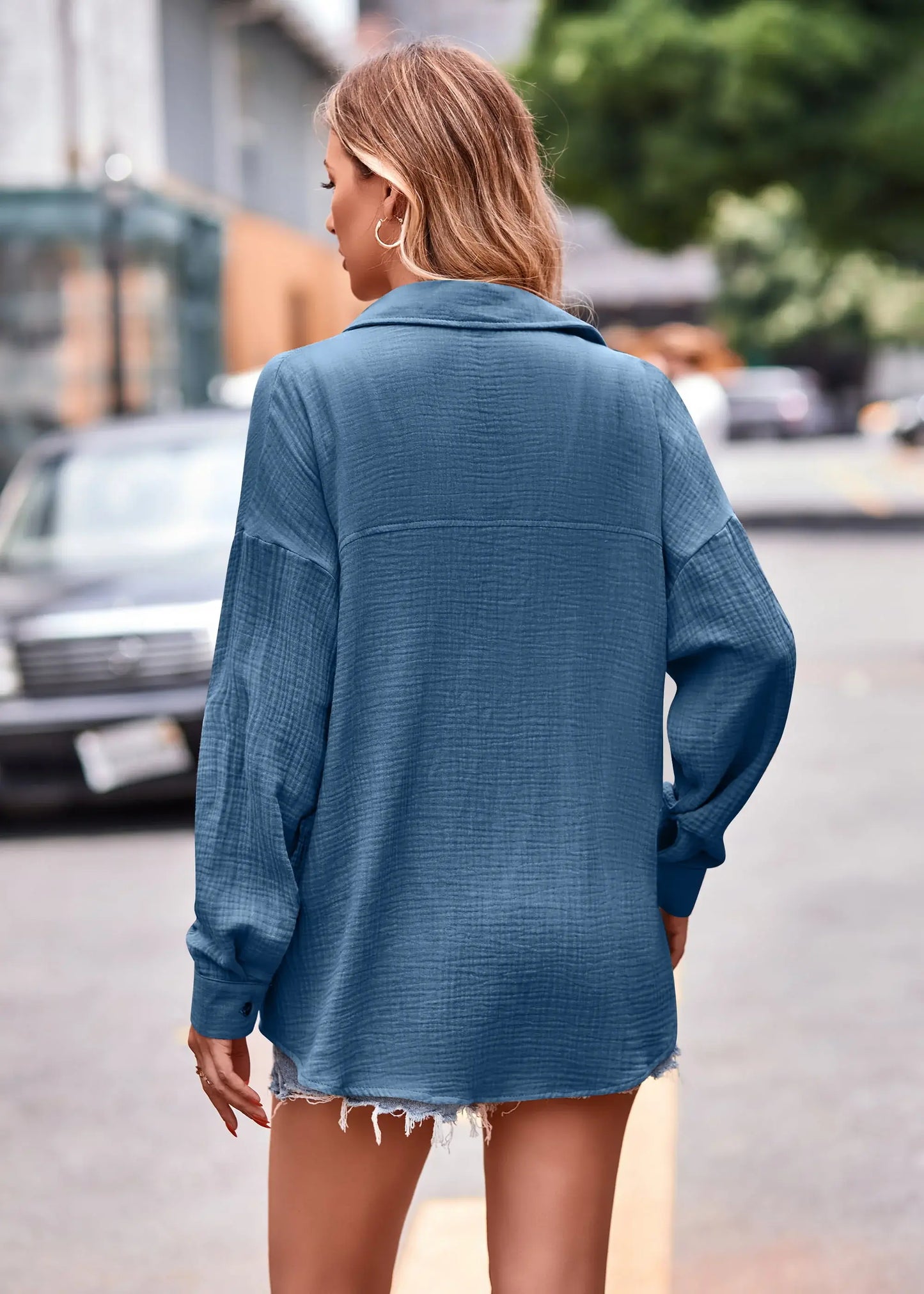 Textured Dropped Shoulder Longline Shirt - Trendsi - Flyclothing LLC