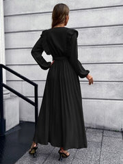 Pleated Surplice Tie Waist Maxi Dress - Trendsi