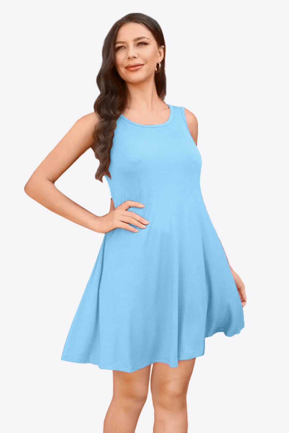 Full Size Round Neck Sleeveless Dress with Pockets - Trendsi