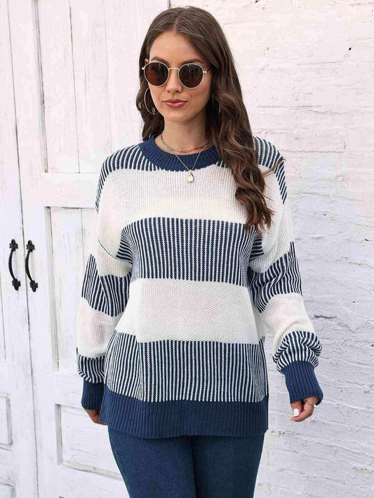 Full Size Round Neck Drop Shoulder Sweater - Trendsi - Flyclothing LLC