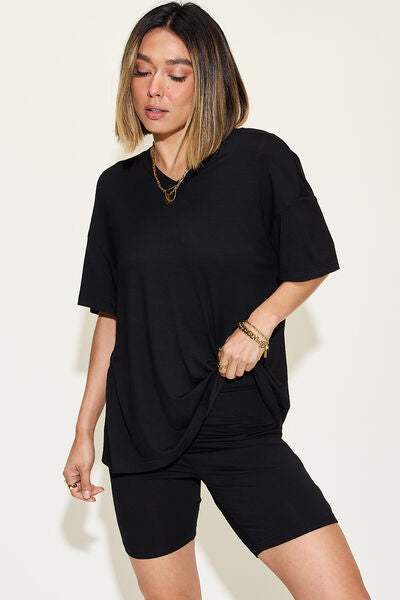 Basic Bae Full Size V-Neck Drop Shoulder Short Sleeve T-Shirt and Shorts Set - Trendsi - Flyclothing LLC