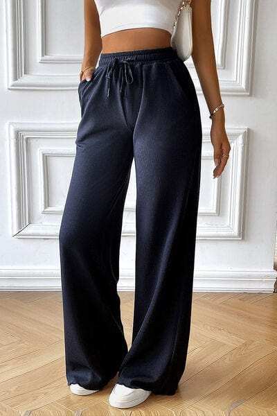 Drawstring Wide Leg Pants with Pocketed - Trendsi - Flyclothing LLC