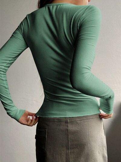 Half Button Long Sleeve T-Shirt - Trendsi - Flyclothing LLC