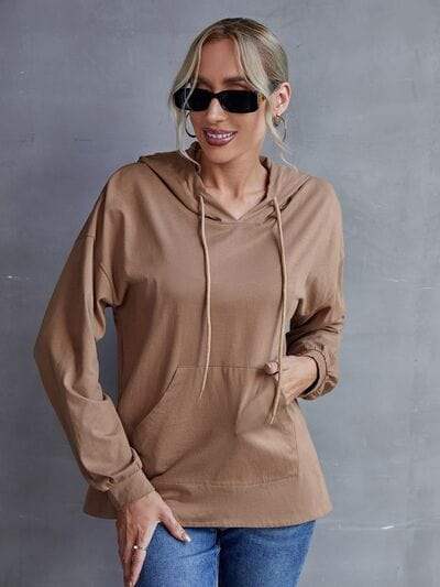 Drawstring Pocketed Dropped Shoulder Hoodie - Trendsi - Flyclothing LLC