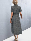 Printed Tie Waist Short Sleeve Shirt Dress - Trendsi - Flyclothing LLC
