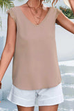 Lace Detail Eyelash Trim V-Neck Tank - Trendsi - Flyclothing LLC
