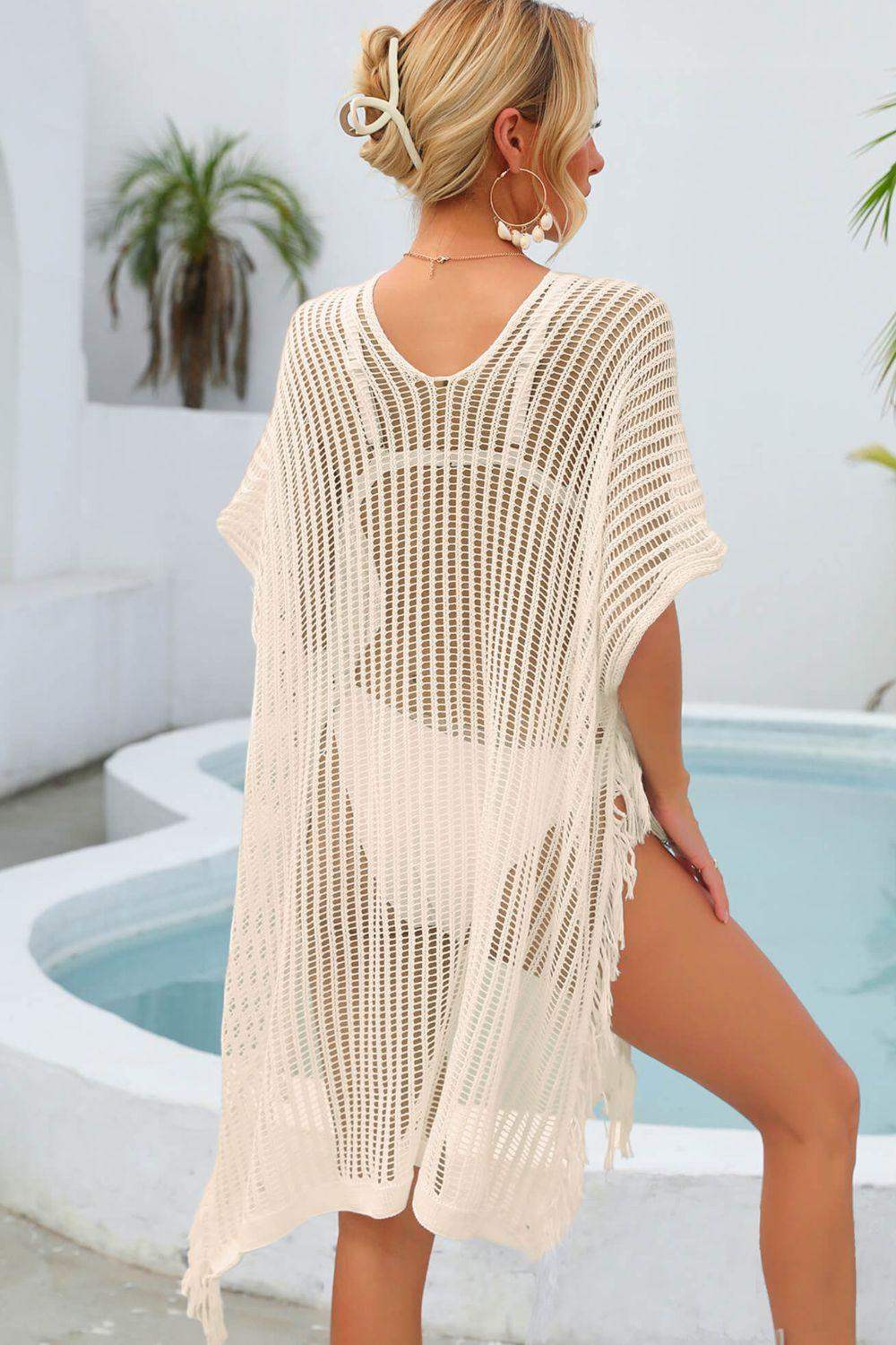 Fringe Trim Openwork Cover Up - Trendsi - Flyclothing LLC