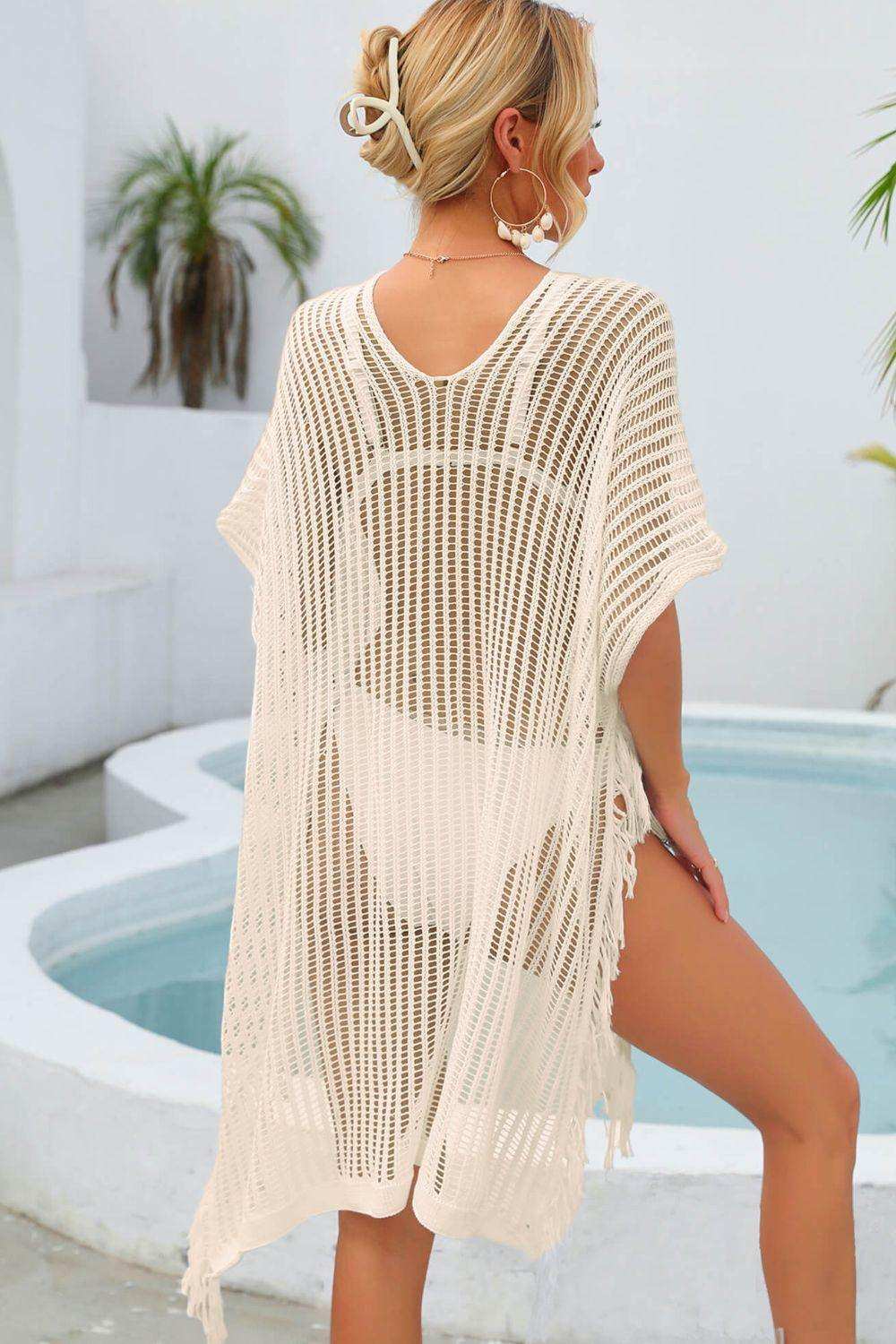 Fringe Trim Openwork Cover Up - Trendsi - Flyclothing LLC