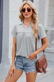 Ruched Johnny Collar Short Sleeve Blouse - Trendsi - Flyclothing LLC
