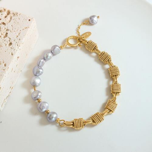 Half Pearl Half Chain Stainless Steel Bracelet - Trendsi