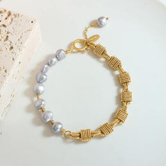 Half Pearl Half Chain Stainless Steel Bracelet - Trendsi