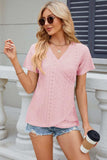 Eyelet Surplice Short Sleeve T-Shirt - Trendsi - Flyclothing LLC