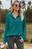 Half Button Dropped Shoulder Blouse - Trendsi - Flyclothing LLC
