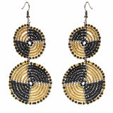 Maasai Bead Double Circle Dangle Earrings, Gold and Black - Jedando - Flyclothing LLC