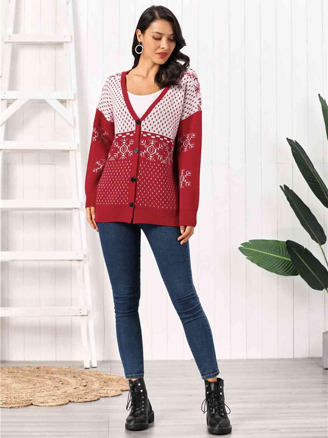 Snowflake Button Down Cardigan - Flyclothing LLC