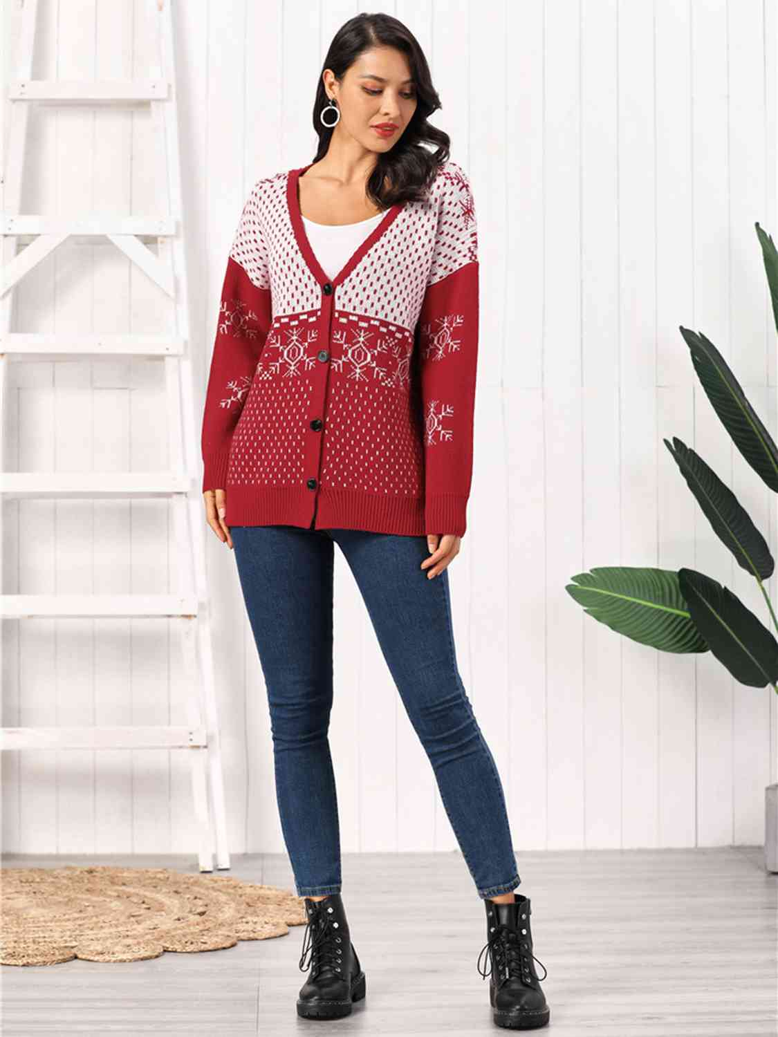 Snowflake Button Down Cardigan - Trendsi - Flyclothing LLC