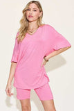 Basic Bae Full Size V-Neck Drop Shoulder Short Sleeve T-Shirt and Shorts Set - Trendsi - Flyclothing LLC