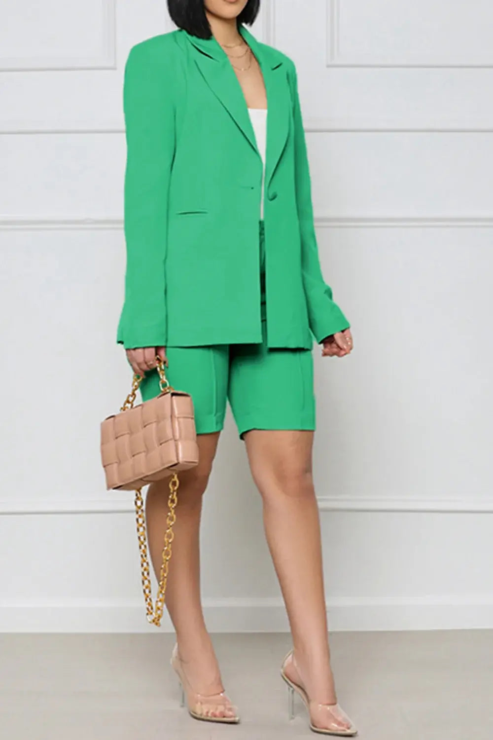 Long Sleeve Blazer and Shorts Set - Trendsi - Flyclothing LLC