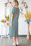 Striped V-Neck Short Sleeve Side Slit Dress - Trendsi