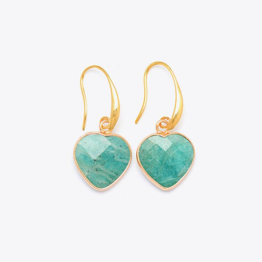 Natural Stone Heart Drop Earrings - Trendsi
